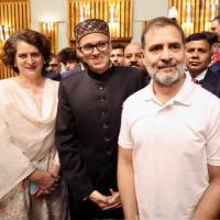 Priyanka and Rahul with Omar Abdullah in Srinagar