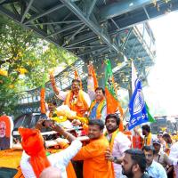 Union minister Piyush Goyal campaigning for BJP candidate Sanjay Upadhyay in Borival, Mumbai