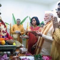 PM Narendra Modi attends Ganpati puja at CJI DY Chandrachud's home, in Delhi/ANI Photo