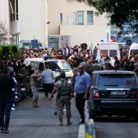 Crowds outside a hospital in Beirut