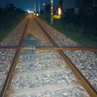 An iron pole lying across the tracks near Rudrapur, Uttarakhand/ANI on X