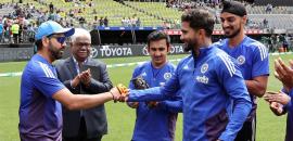 Nitish gets his India cap from Rohit