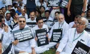 Abhishek Banerjee leads TMC protest at Rajghat