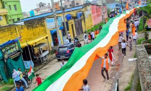 2 carry tricolour with 'crescent moon, star' in Bihar