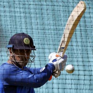 Dhoni hits the straps in practice along with ODI specialists