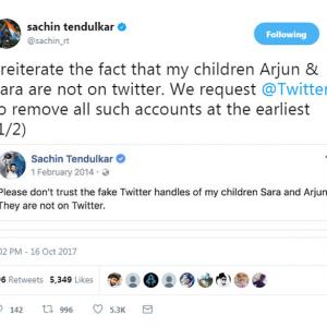 Tendulkar requests Twitter to take down fake handles of his kids