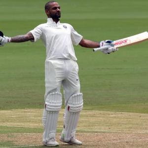 Dhawan joins Bradman with century before lunch on Day 1