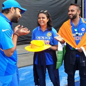 Hit in stands by Rohit six, fan gets autographed hat