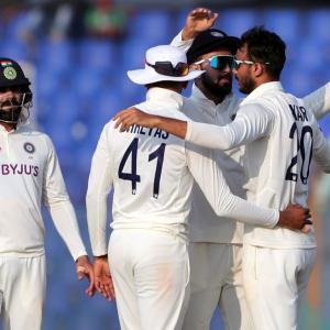 1st Test PIX: India move closer to victory vs B'desh
