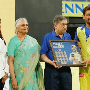 PICS: CSK's Dhoni felicitated for completing milestone