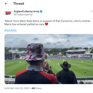 The Barmy Army's sweet gesture for Cummin's ailing mum