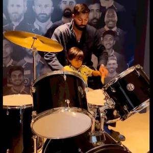 SEE: Hardik, Agastya Show Drumming Skill