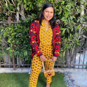Chic and comfy! Mindy nails the WFH look