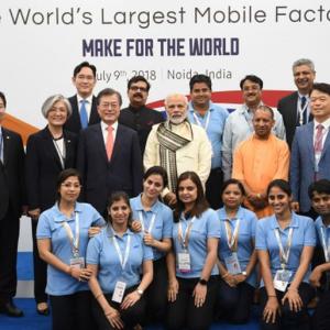 Modi inaugurates world's largest mobile phone factory in Noida