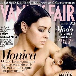 Naked Monica Bellucci with newborn on mag cover