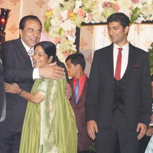 PIX: Sushma Swaraj, Advani attend Ahana Deol's wedding reception