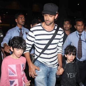 Spotted: Hrithik Roshan and sons at the Mumbai airport