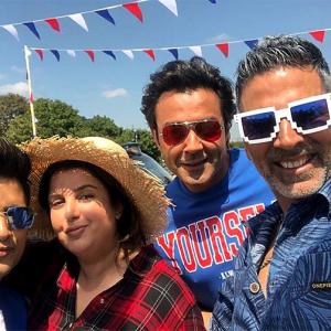 What is Farah doing in London with Akshay, Riteish, Bobby?