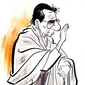 Raj Thackeray paid tribute to late Shiv Sena patriarch Balasaheb Thackeray  by sketching his cartoon at Akhil Bharatiya Mara  Bal thackeray  Cartoonist Caricature