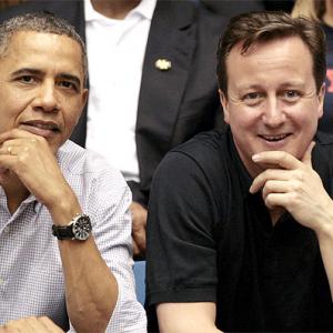 PIX: Obama, Cameron bond over basketball, hot dog
