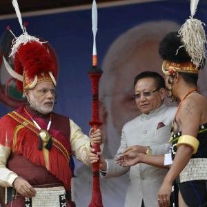 When in Nagaland, PM Modi does it the Naga way