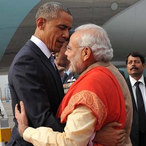 Hugs and smiles as Modi breaks protocol for Obama