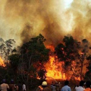Uttarakhand forest fires: IAF chopper sprinkles water to douse blaze