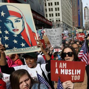 In New York, protesters take to the streets to say 'I Am Muslim Too'