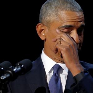 'Yes we can, yes we did!' Teary Obama bids farewell
