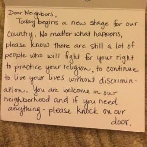 Muslim American gets heartwarming letter from neighbours post Trump inauguration