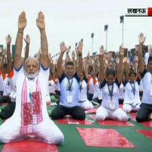 PHOTOS: Netas bend and twist for Yoga Day