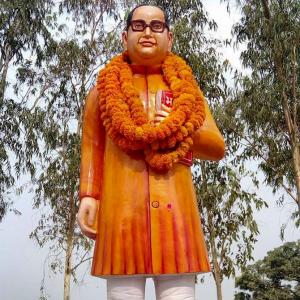Ambedkar statue gets saffron makeover, then painted blue