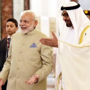 PM meets Crown Prince of Abu Dhabi; unveils model of temple