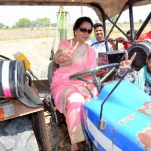 PHOTOS: Hema Malini takes a tractor tour to woo voters