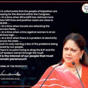 People paying for discord in Cong: Vasundhara Raje