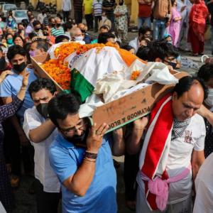 Kashmiri Pandit sarpanch killed by terrorists cremated