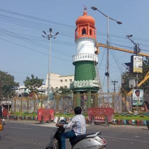 Jinnah Tower in AP painted in tricolour amid row