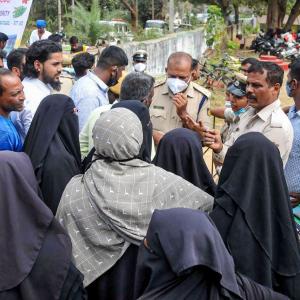 Hijab row: Angry parents protest, girl leaves exam