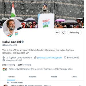 Rahul changes Twitter profile to 'Dis'Qualified MP'