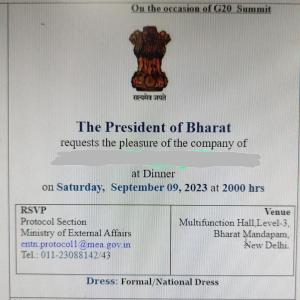 G20 invite mentions Bharat, not India; Cong sees red