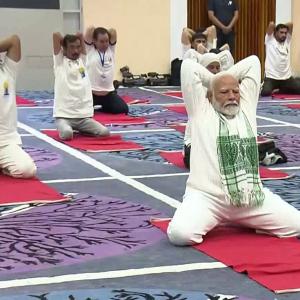 PM leads Yoga Day event in Kashmir amid rain spoiler