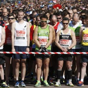 Security, black ribbons for Boston at London Marathon
