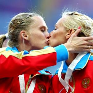 Podium kiss was not meant to back gay rights: Russian athlete