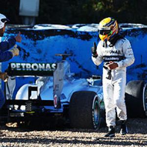 Hamilton crashes in first test with Mercedes
