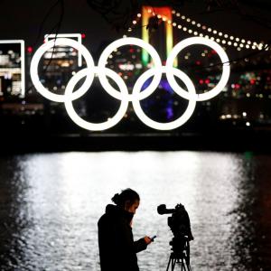 PIX: Olympic rings illuminated on return to Tokyo Bay