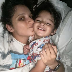 Sania Mirza cuddles with her son in bed