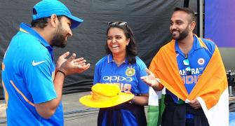 Hit in stands by Rohit six, fan gets autographed hat
