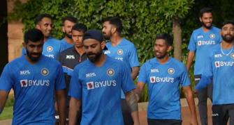 India players warm up with a game of footvolley