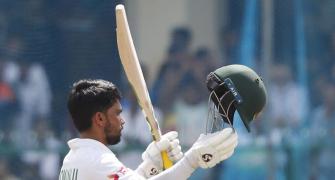 PIX: Ton-up Mominul takes Bangladesh to 205/6 at lunch