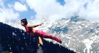 Pics: Vidya Malavade attempts yoga on mountain top